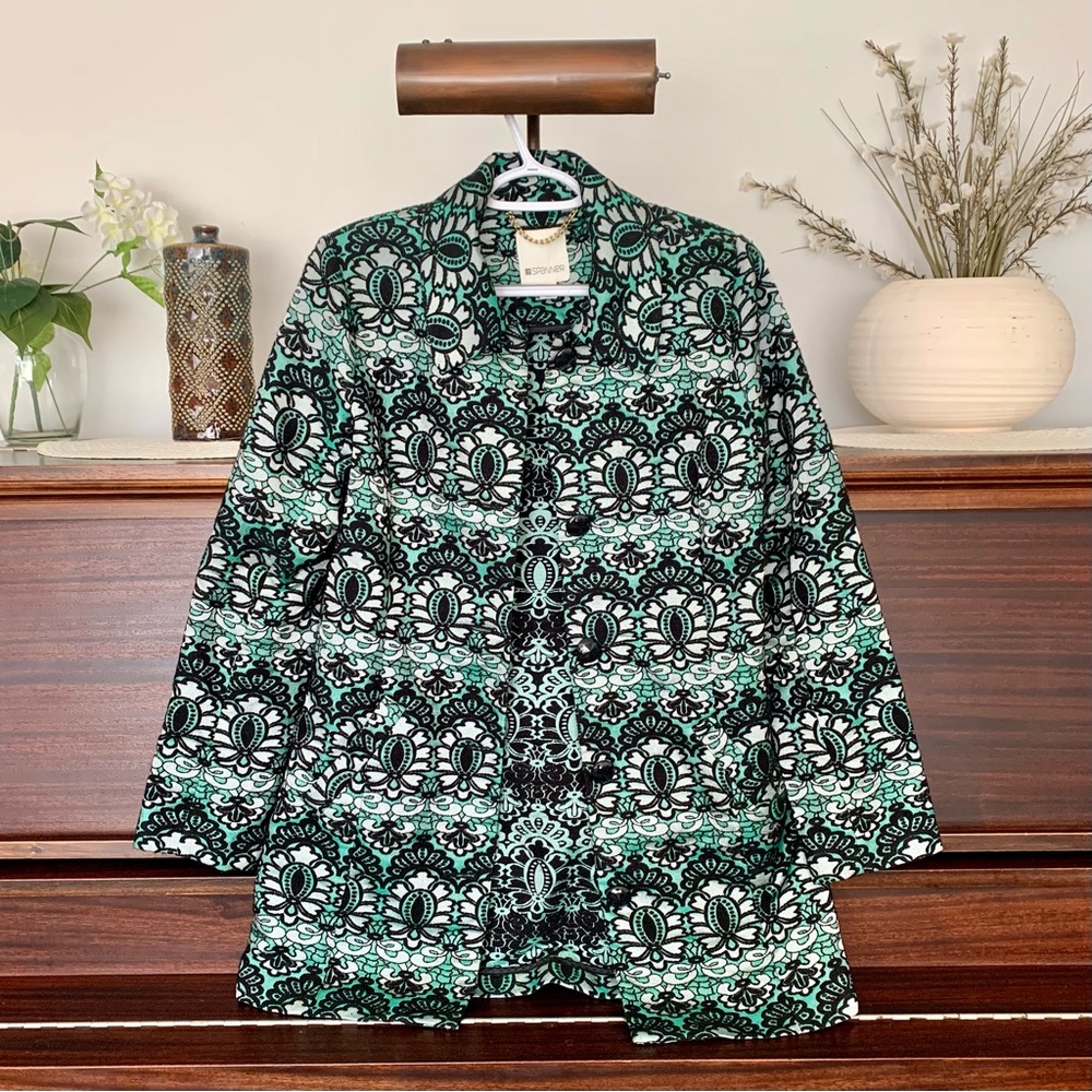 Spanner Unique Brocade Longline Coat Jacket, Size 8